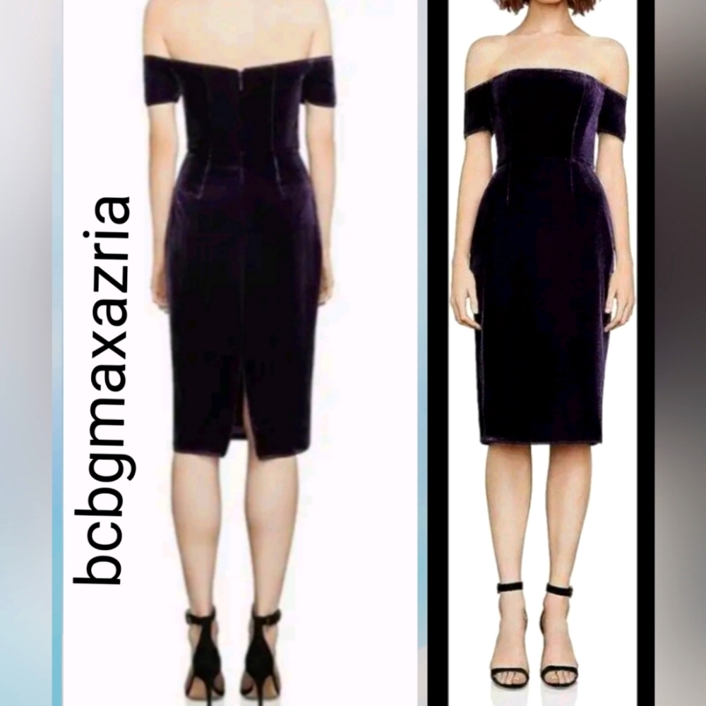NEW WITH TAG BCBGMAXAZRIA Kerry Velvet Off Shoulder Dress MSRP $298.00